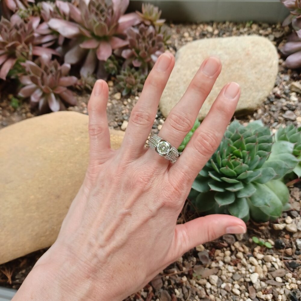 Vintage Sterling Silver Faux Diamond Statement Ring, Sz 6.75 - Picture 2 of 11